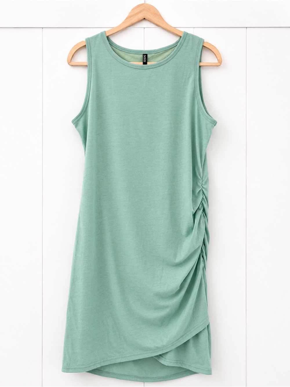 β¨ Sleeveless Tank Dress Mint Green Knit Ruched Bodycon Sheath Size L β¨ - Picture 2 of 14